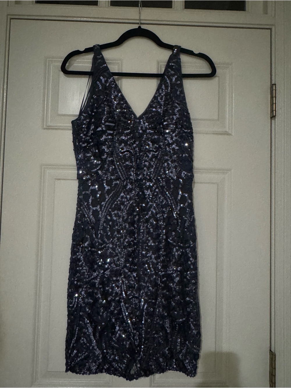Night Way Collections Charcoal Sequin V‑Neck Midi Dress